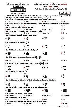 Đề kiểm tra học kỳ II môn Toán Lớp 6 - Mã đề B - Năm học 2019-2020 - Sở giáo dục và đào tạo Quảng Nam